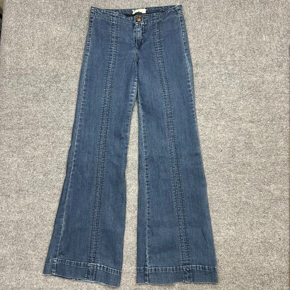 Free People Jeans Womens 28 Blue Denim Stretch Mid Rise Flared Leg Zip Fly - Picture 1 of 12